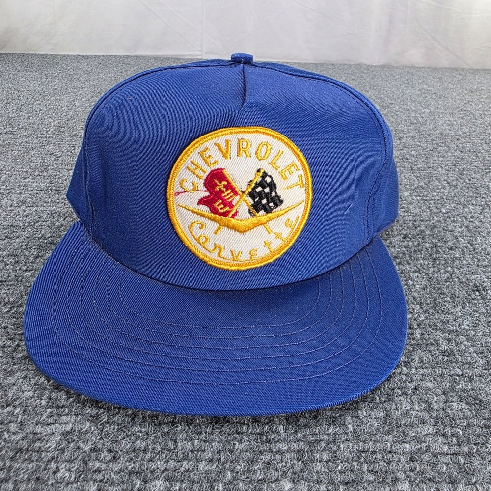 Vintage Blue Chevrolet Corvette Racing Flag Patch‎ Snapback Hat Made in USA